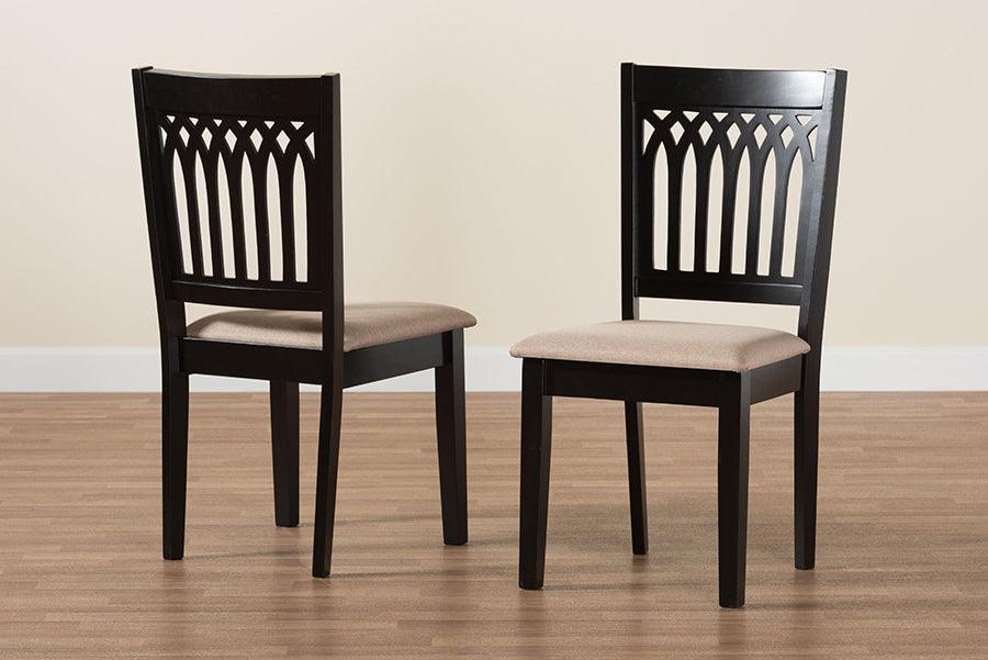 Genesis Modern Beige Fabric and Dark Brown Finished Wood 2-Piece Dining Chair Set FredCo