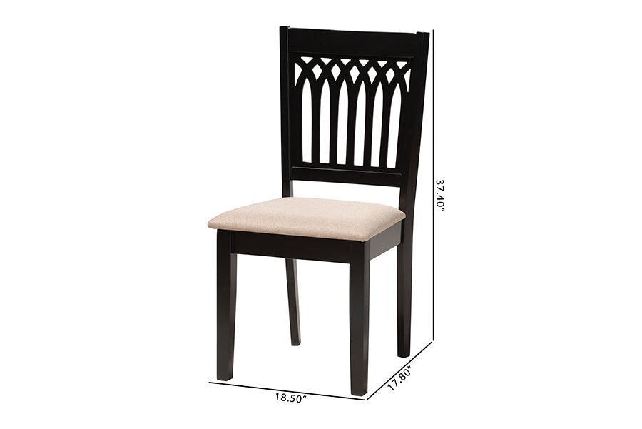 Genesis Modern Beige Fabric and Dark Brown Finished Wood 2-Piece Dining Chair Set FredCo