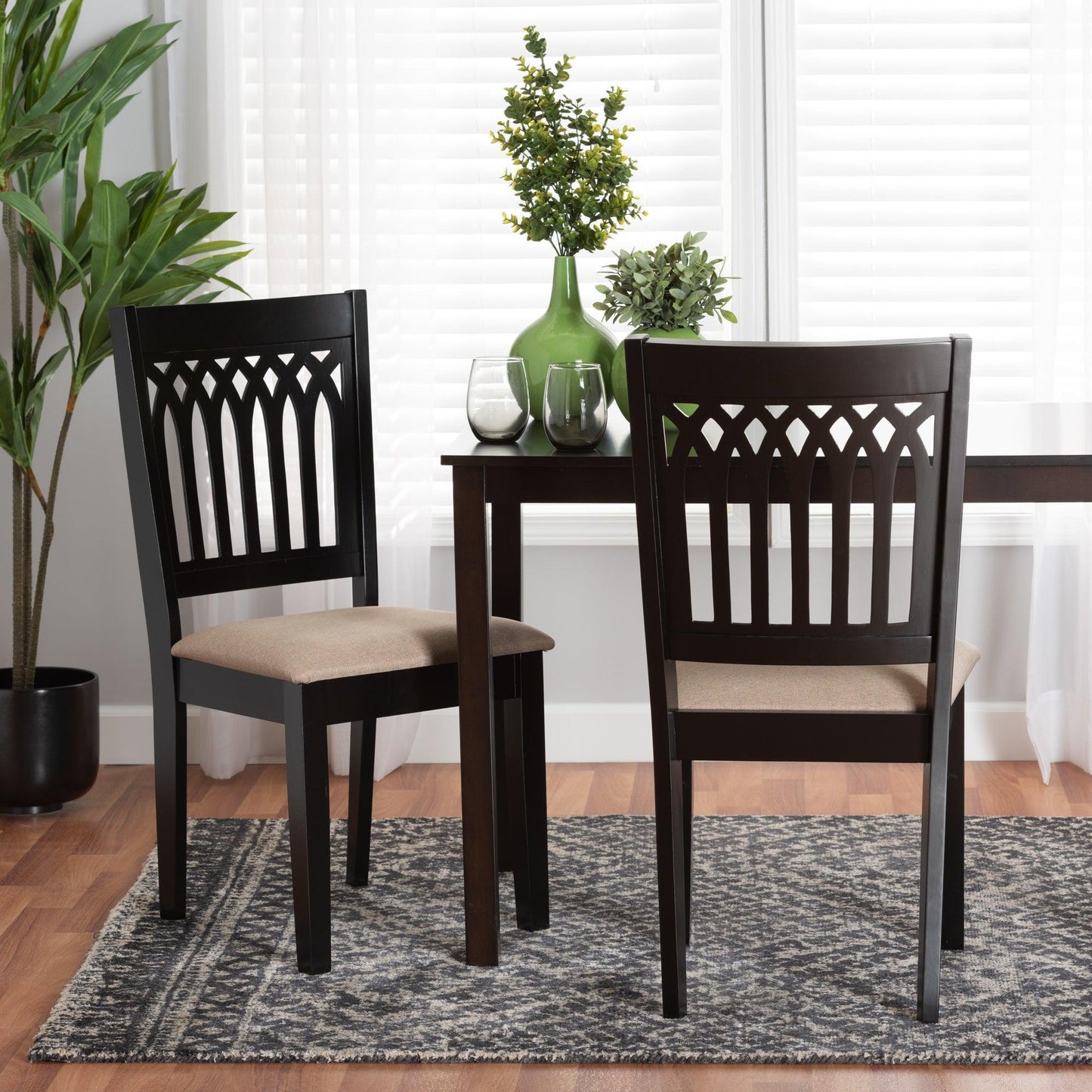 Genesis Modern Beige Fabric and Dark Brown Finished Wood 2-Piece Dining Chair Set FredCo
