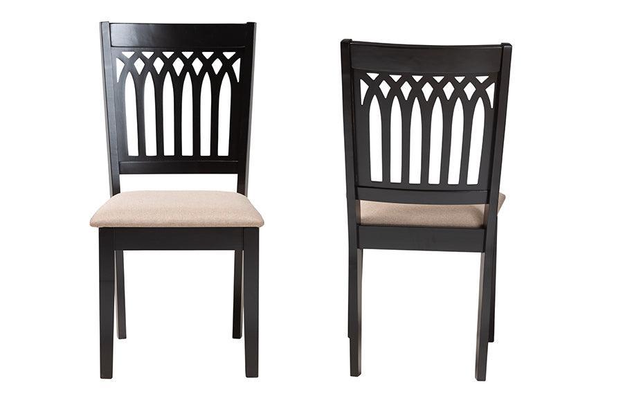 Genesis Modern Beige Fabric and Dark Brown Finished Wood 2-Piece Dining Chair Set FredCo