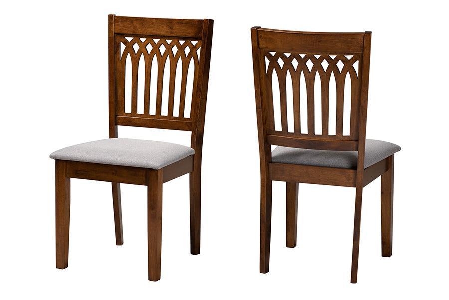 Genesis Modern Grey Fabric and Walnut Brown Finished Wood 2-Piece Dining Chair Set FredCo