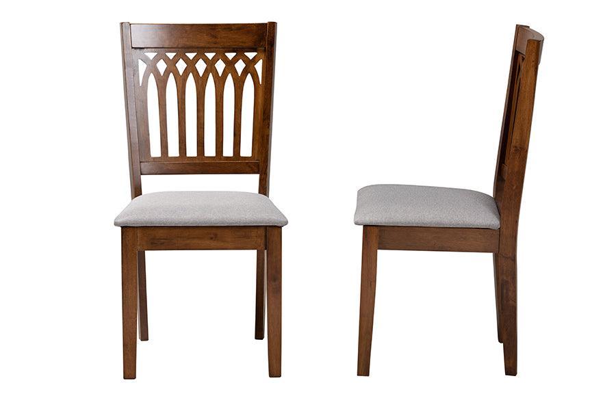 Genesis Modern Grey Fabric and Walnut Brown Finished Wood 2-Piece Dining Chair Set FredCo