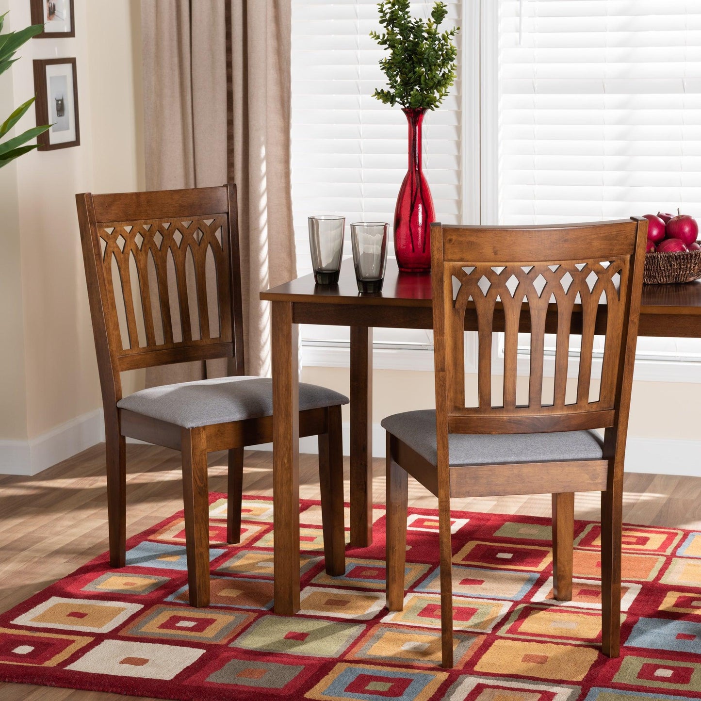 Genesis Modern Grey Fabric and Walnut Brown Finished Wood 2-Piece Dining Chair Set FredCo