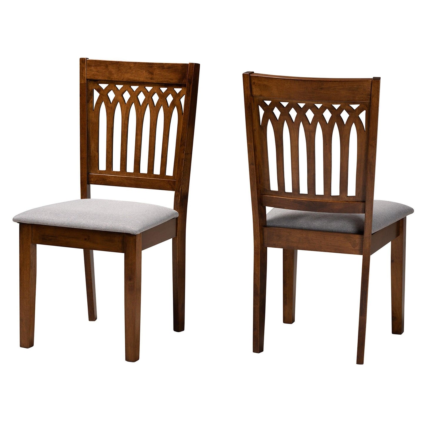 Genesis Modern Grey Fabric and Walnut Brown Finished Wood 2-Piece Dining Chair Set FredCo