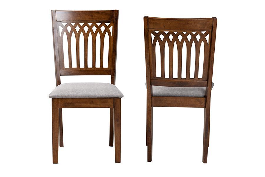 Genesis Modern Grey Fabric and Walnut Brown Finished Wood 2-Piece Dining Chair Set FredCo