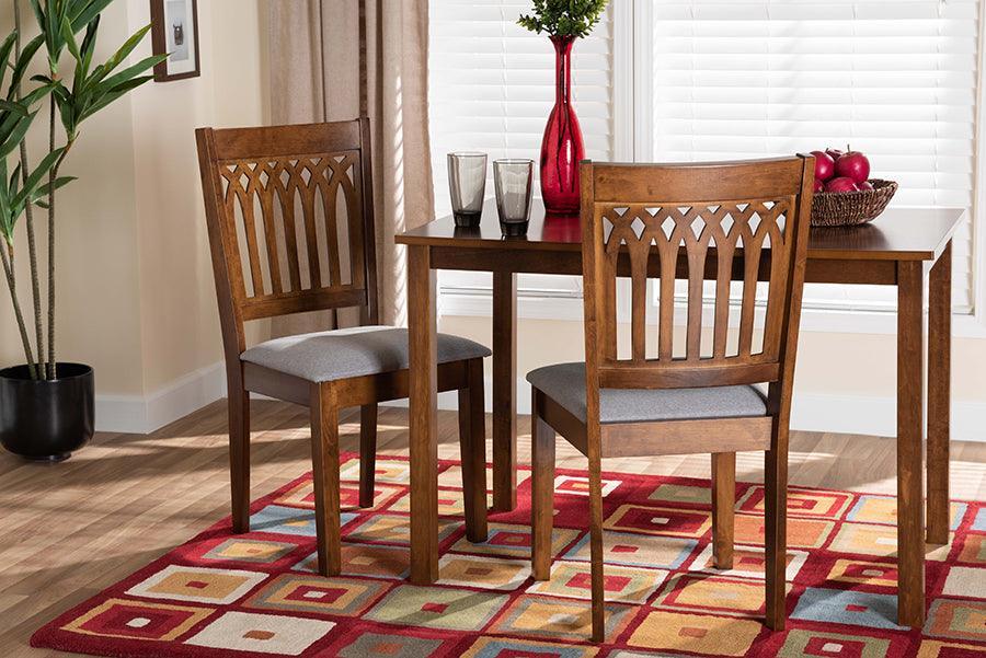 Genesis Modern Grey Fabric and Walnut Brown Finished Wood 2-Piece Dining Chair Set FredCo