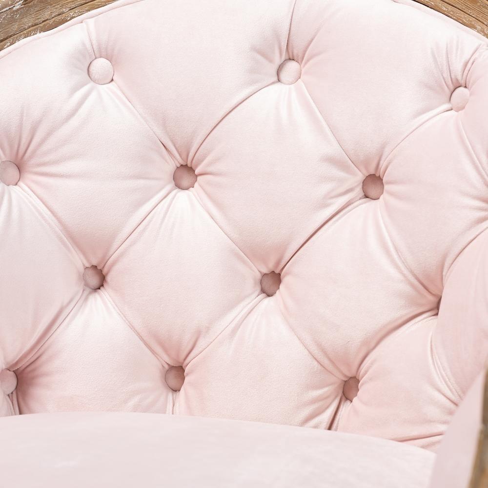 Genevieve Traditional French Provincial Light Pink Velvet Upholstered White-Washed Oak Wood Armchair FredCo