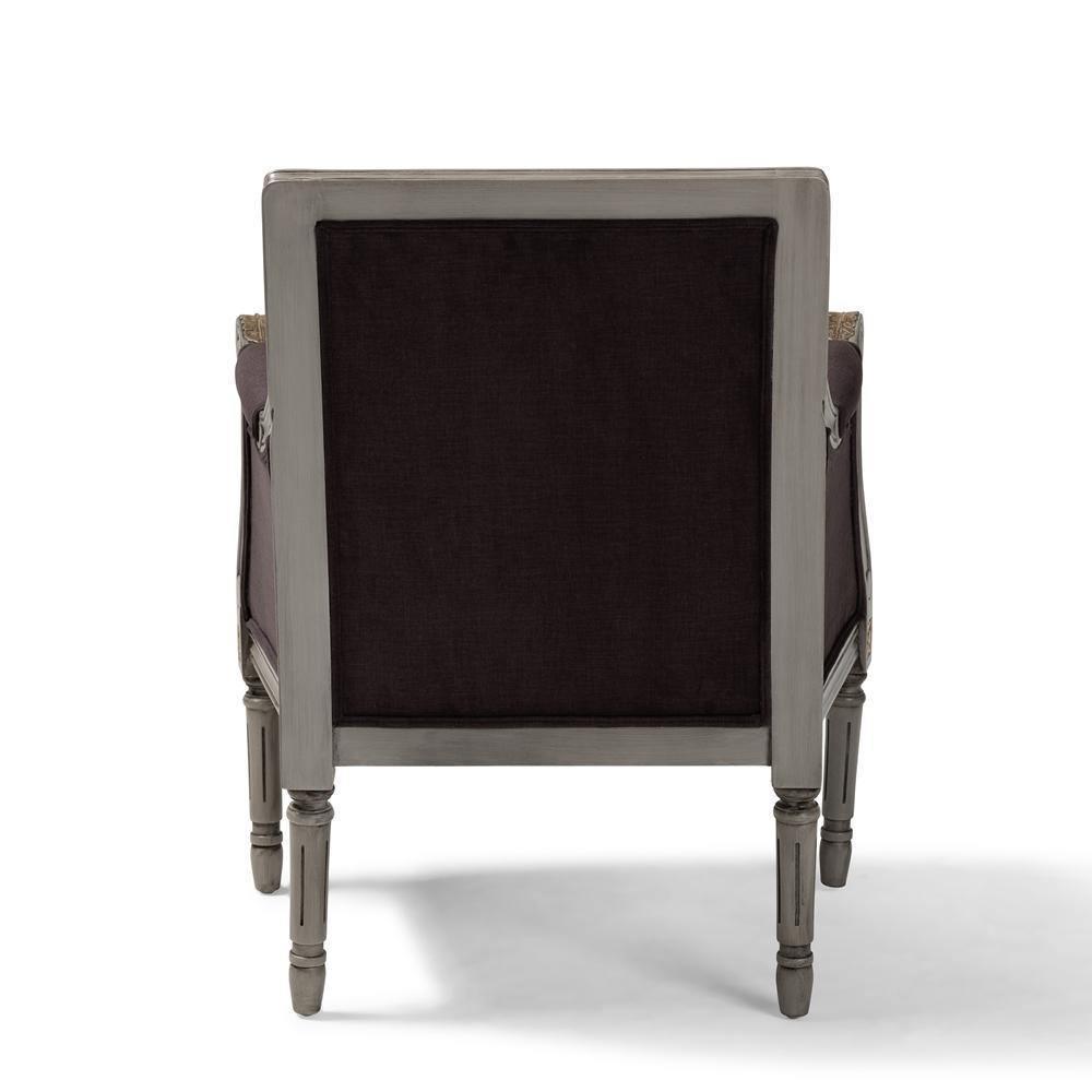Georgette Classic and Traditional French Inspired Brown Velvet Upholstered Grey Finished Armchair with Goldleaf Detailing FredCo