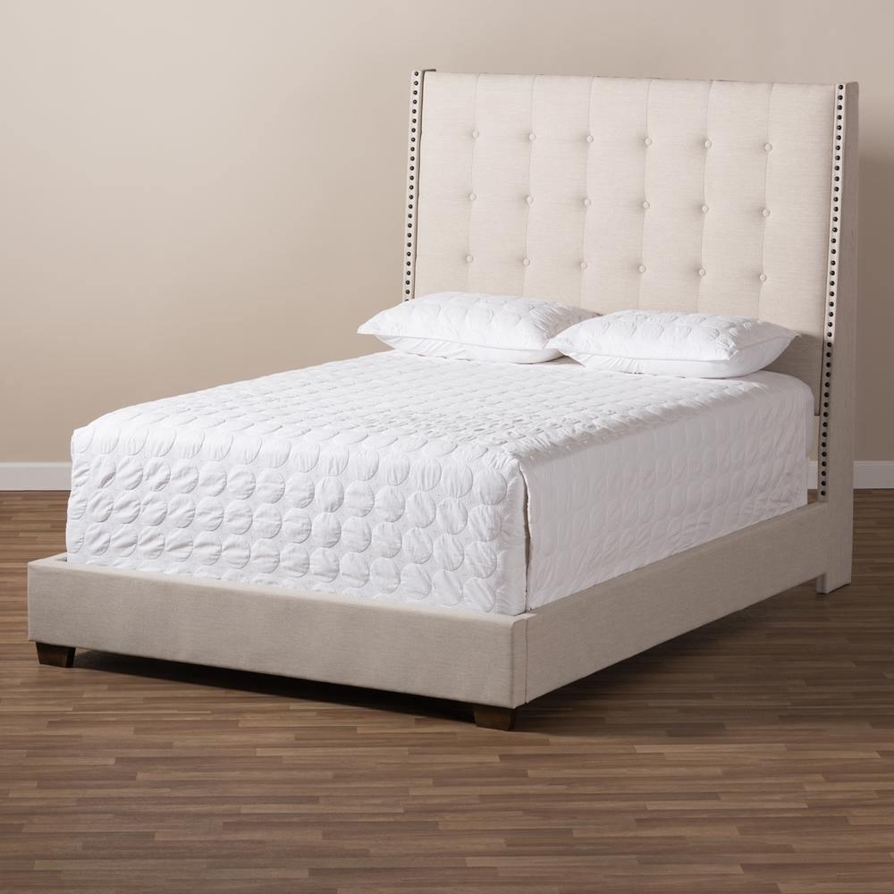Georgette Modern and Contemporary Light Beige Fabric Upholstered King Size Bed FredCo