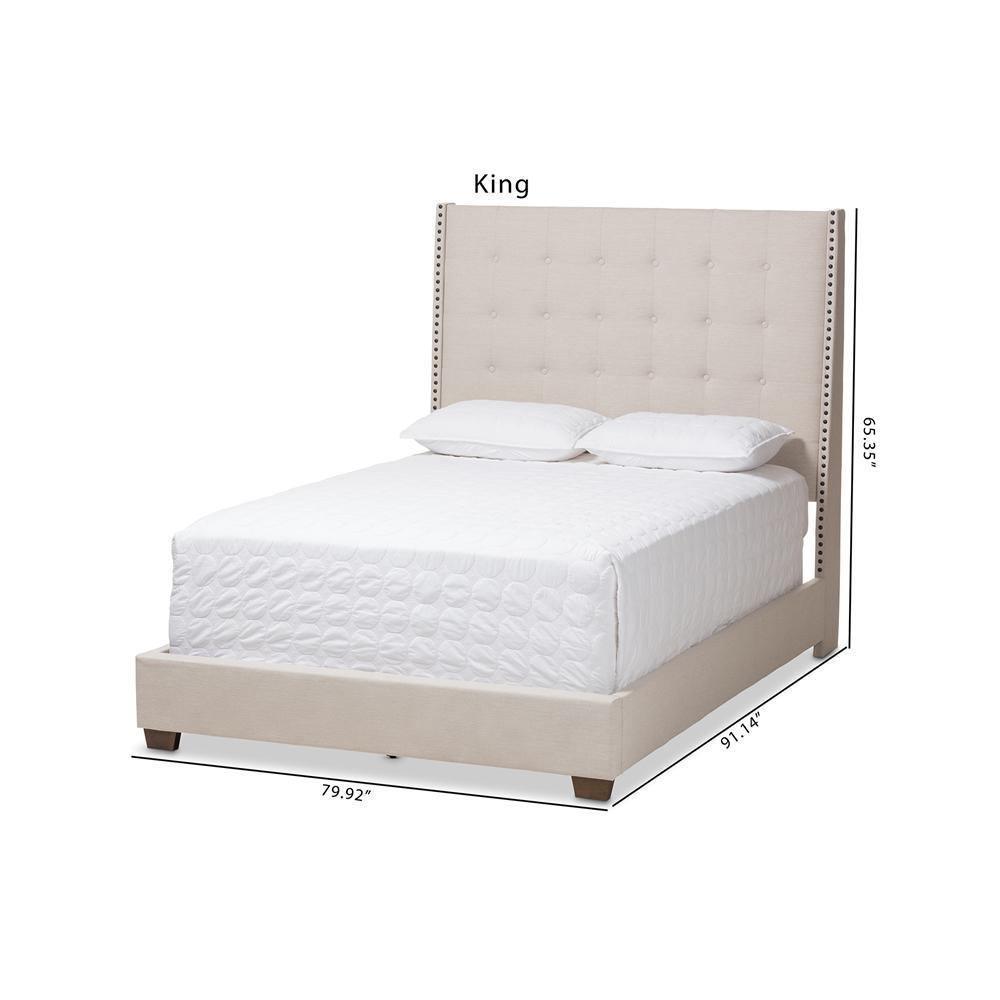 Georgette Modern and Contemporary Light Beige Fabric Upholstered King Size Bed FredCo