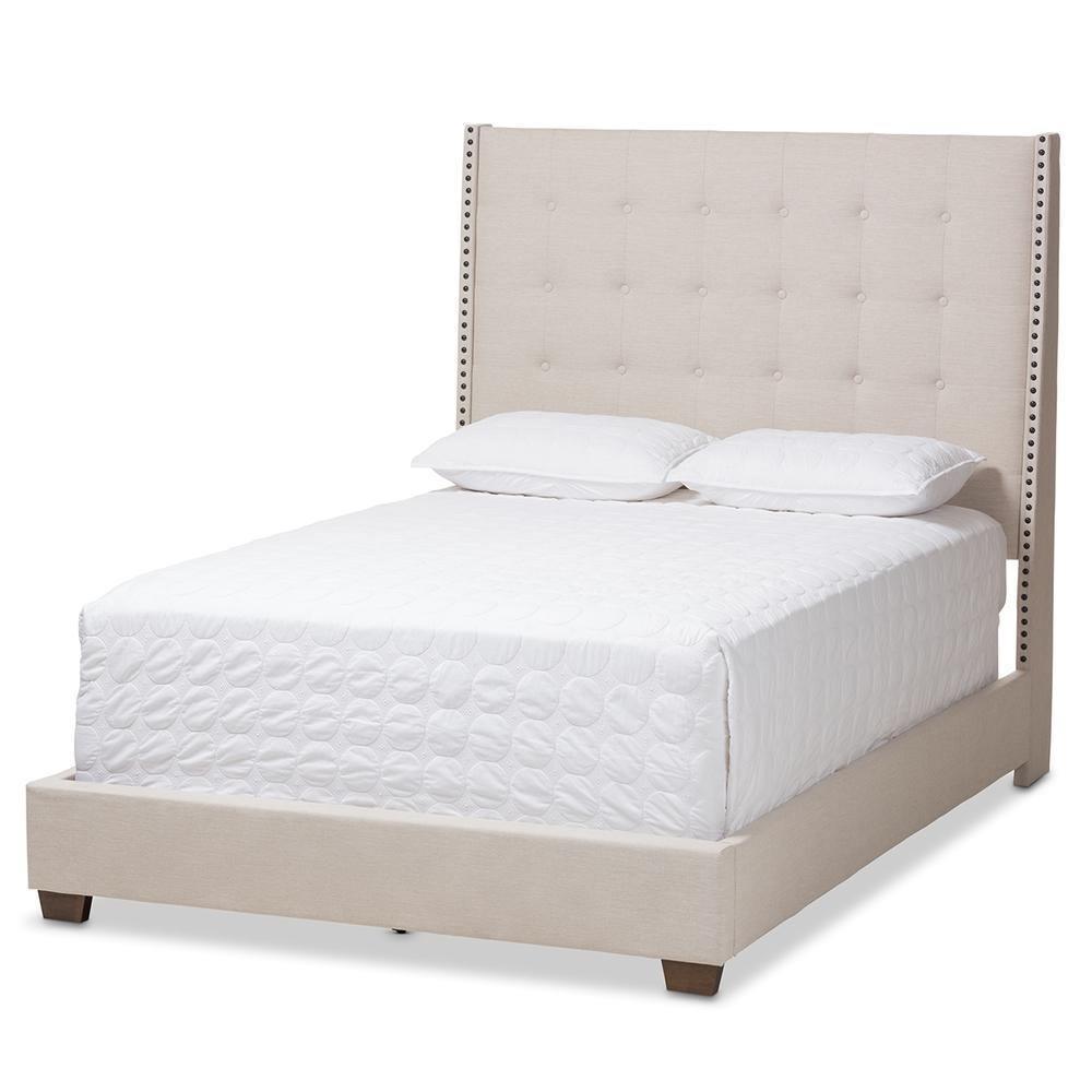 Georgette Modern and Contemporary Light Beige Fabric Upholstered King Size Bed FredCo