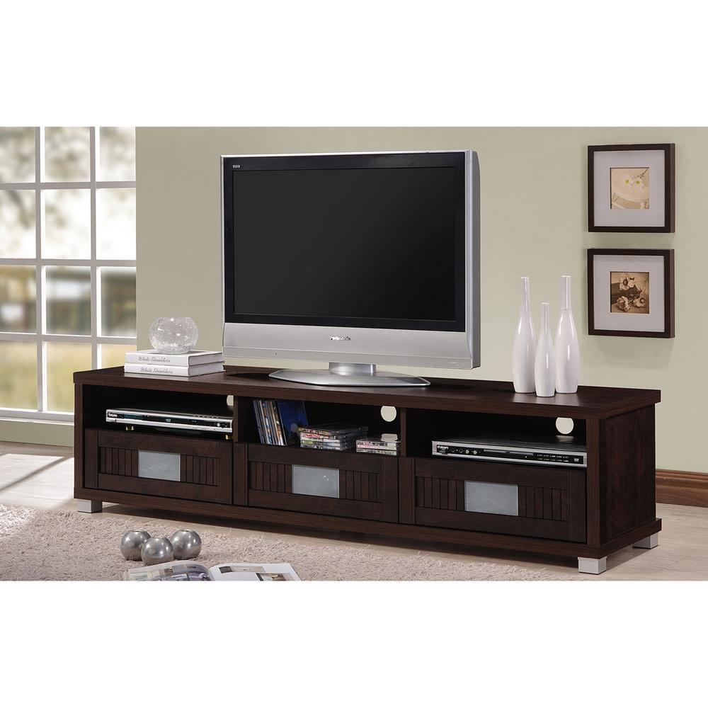Gerhardine Dark Brown Wood 63-Inch TV Cabinet with 3-drawer FredCo