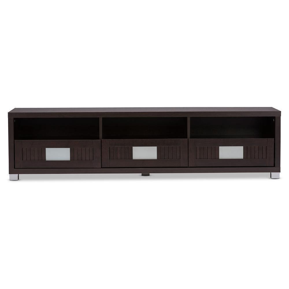 Gerhardine Dark Brown Wood 63-Inch TV Cabinet with 3-drawer FredCo