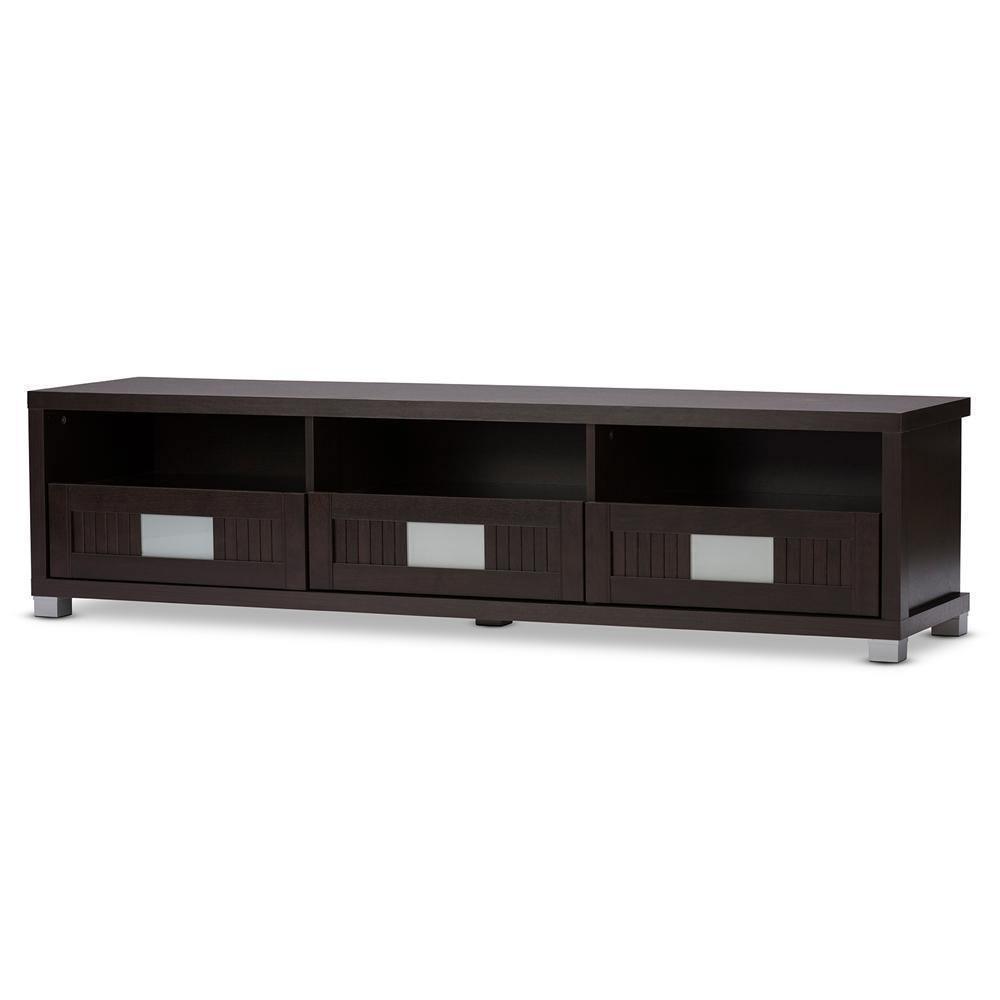 Gerhardine Dark Brown Wood 63-Inch TV Cabinet with 3-drawer FredCo