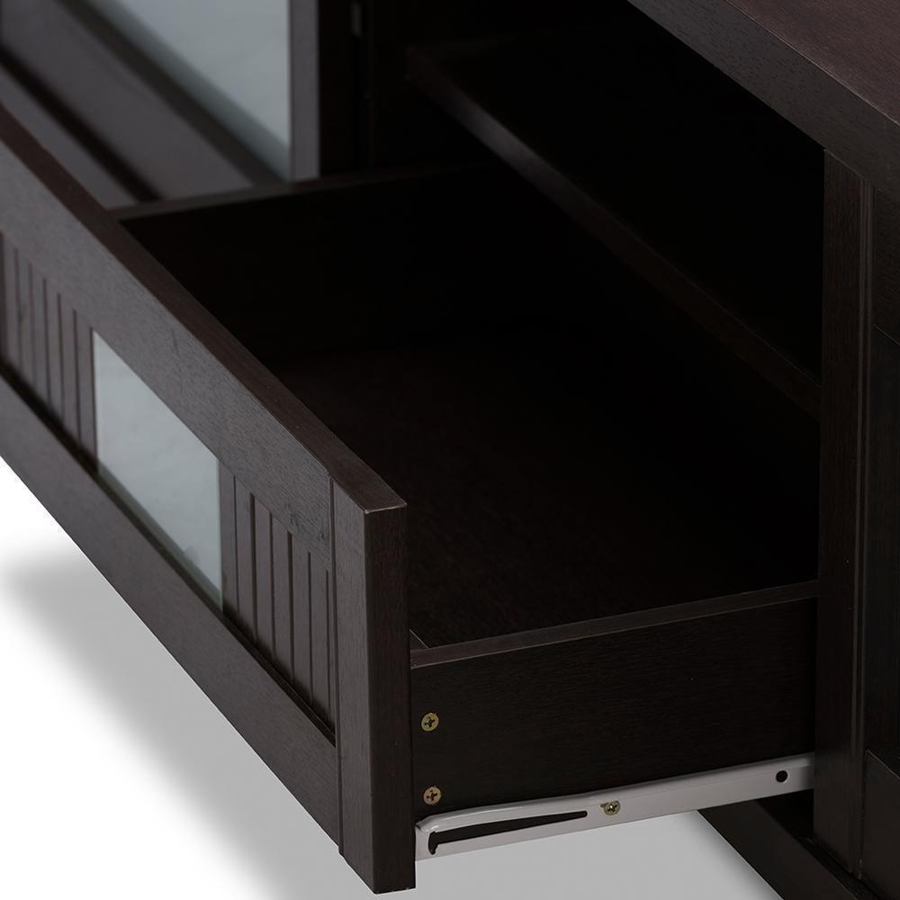 Gerhardine Dark Brown Wood 70-inch TV Cabinet with 2 Sliding Doors and Drawer FredCo