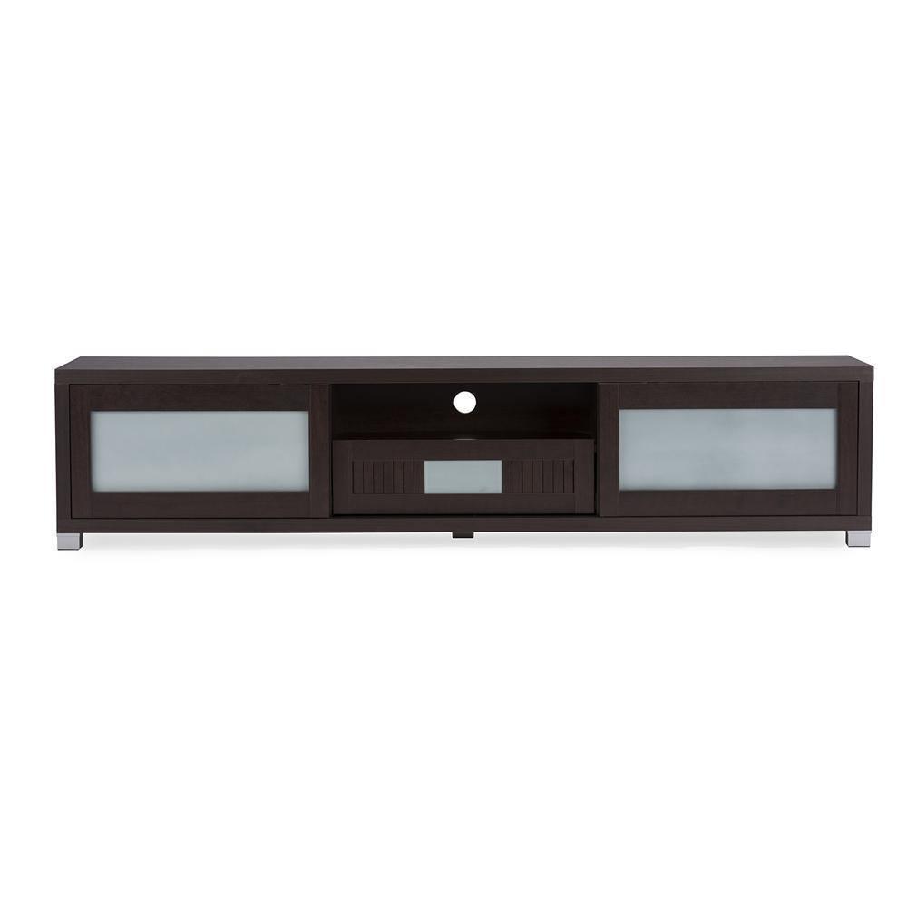Gerhardine Dark Brown Wood 70-inch TV Cabinet with 2 Sliding Doors and Drawer FredCo