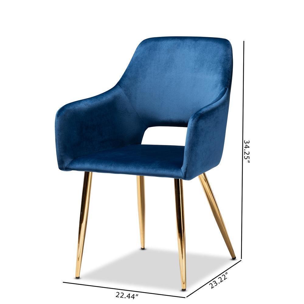 Germaine Glam and Luxe Navy Blue Velvet Fabric Upholstered Gold Finished 2-Piece Metal Dining Chair Set FredCo