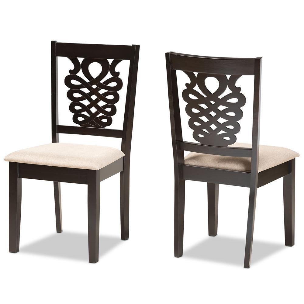 Gervais Modern and Contemporary Sand Fabric Upholstered and Dark Brown Finished Wood 2-Piece Dining Chair Set FredCo