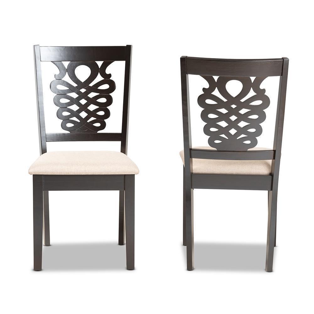 Gervais Modern and Contemporary Sand Fabric Upholstered and Dark Brown Finished Wood 2-Piece Dining Chair Set FredCo