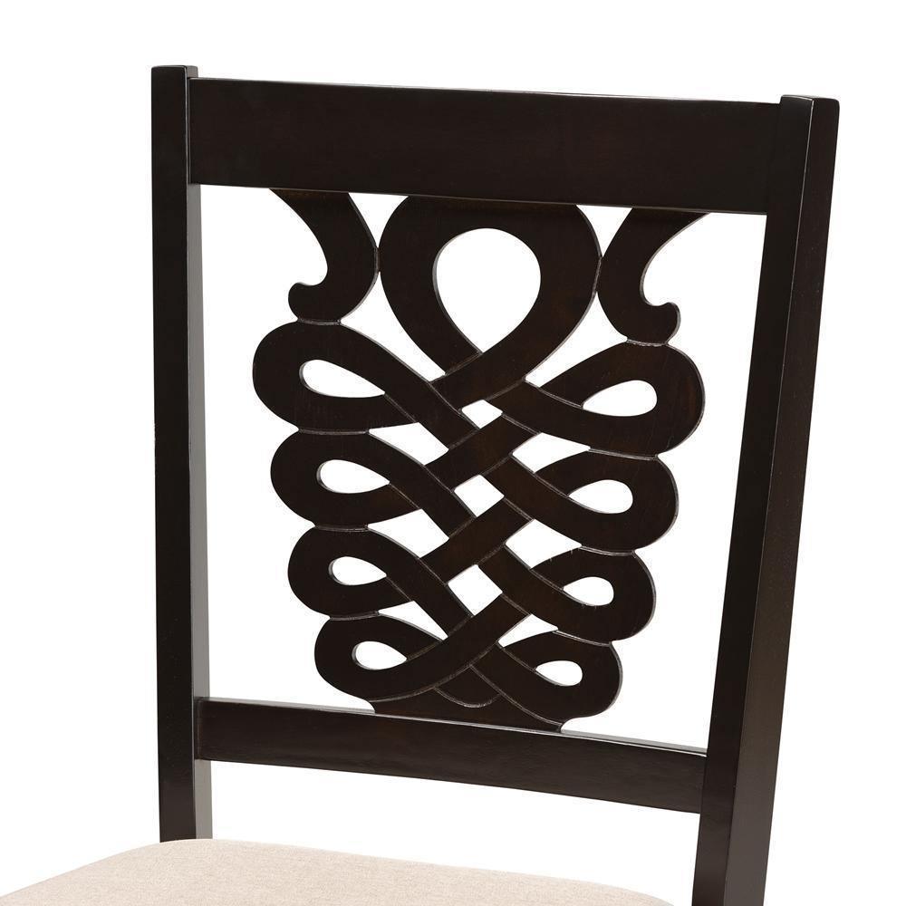 Gervais Modern and Contemporary Sand Fabric Upholstered and Dark Brown Finished Wood 2-Piece Dining Chair Set FredCo