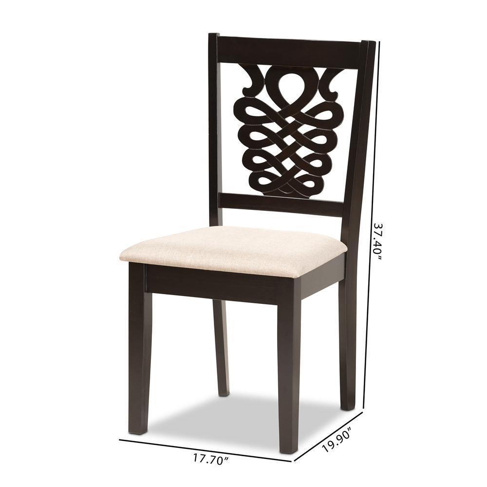 Gervais Modern and Contemporary Sand Fabric Upholstered and Dark Brown Finished Wood 2-Piece Dining Chair Set FredCo