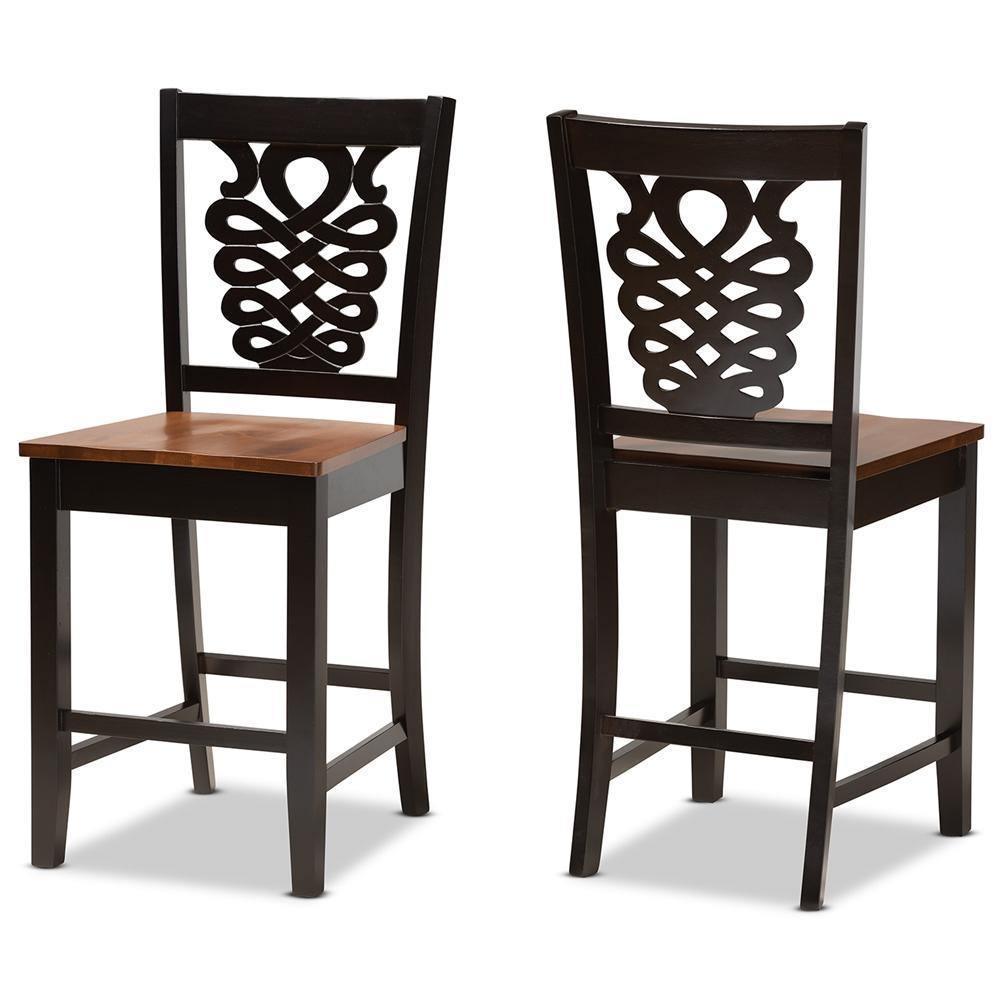 Gervais Modern and Contemporary Transitional Two-Tone Dark Brown and Walnut Brown Finished Wood 2-Piece Counter Stool Set FredCo