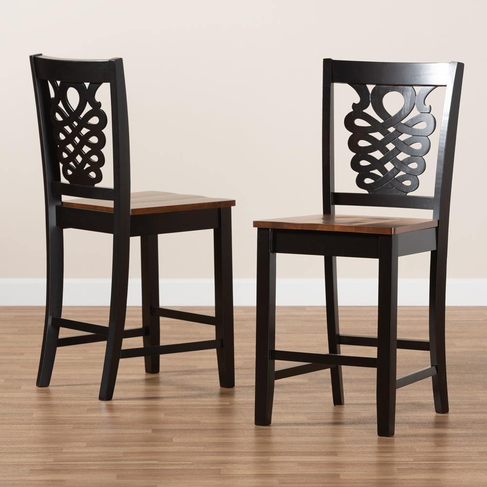 Gervais Modern and Contemporary Transitional Two-Tone Dark Brown and Walnut Brown Finished Wood 2-Piece Counter Stool Set FredCo