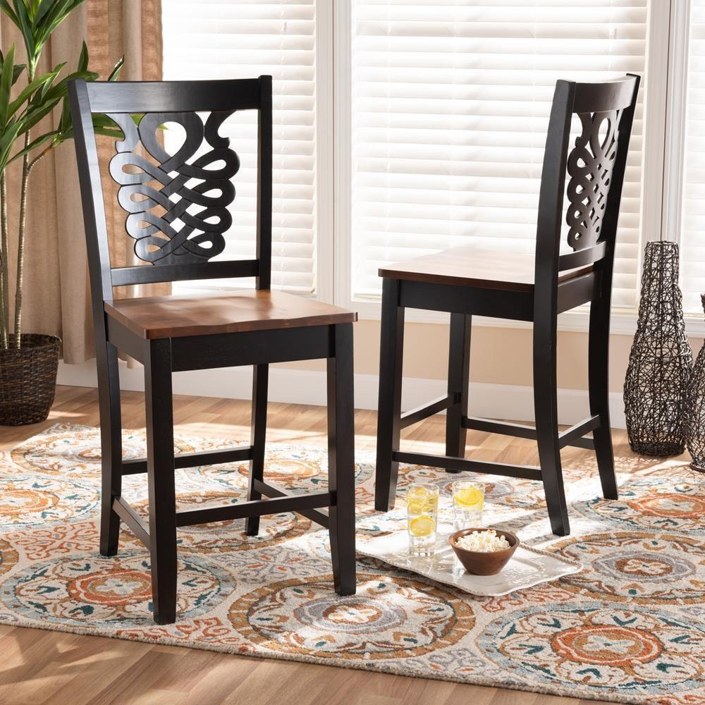 Gervais Modern and Contemporary Transitional Two-Tone Dark Brown and Walnut Brown Finished Wood 2-Piece Counter Stool Set FredCo