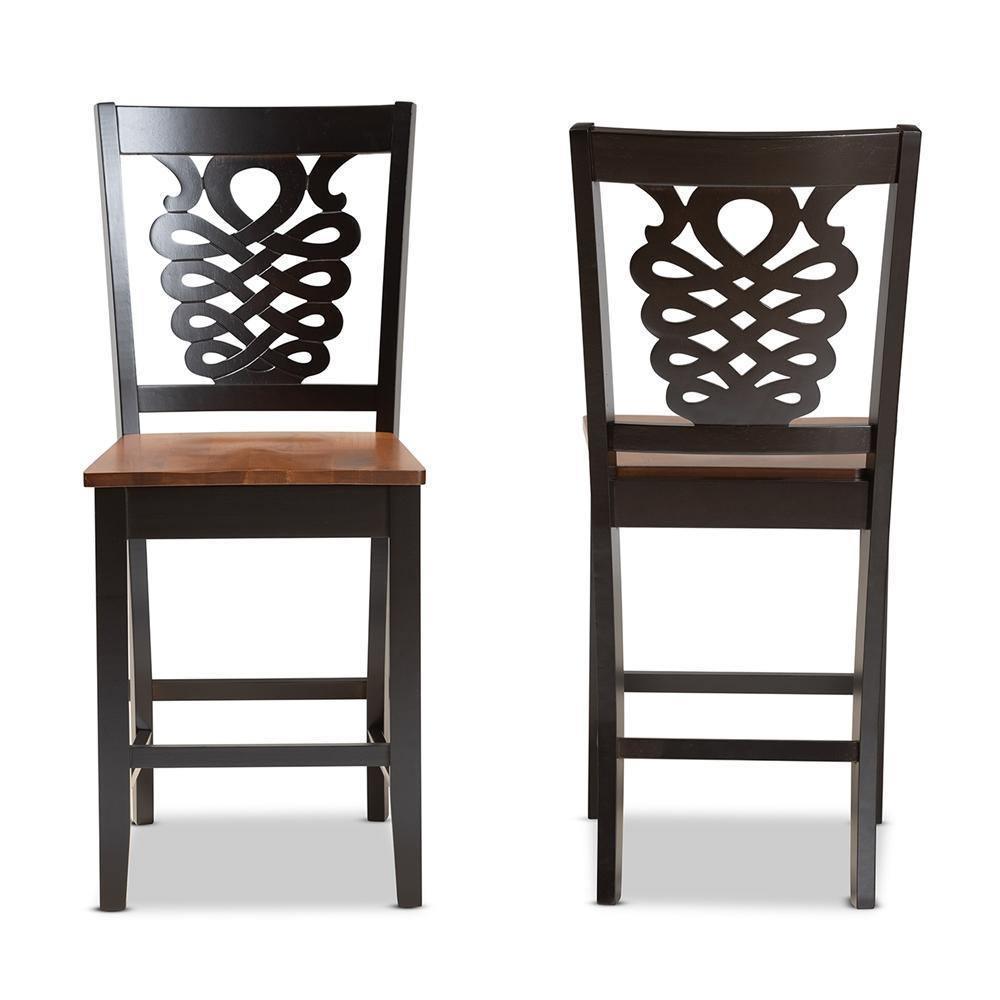 Gervais Modern and Contemporary Transitional Two-Tone Dark Brown and Walnut Brown Finished Wood 2-Piece Counter Stool Set FredCo