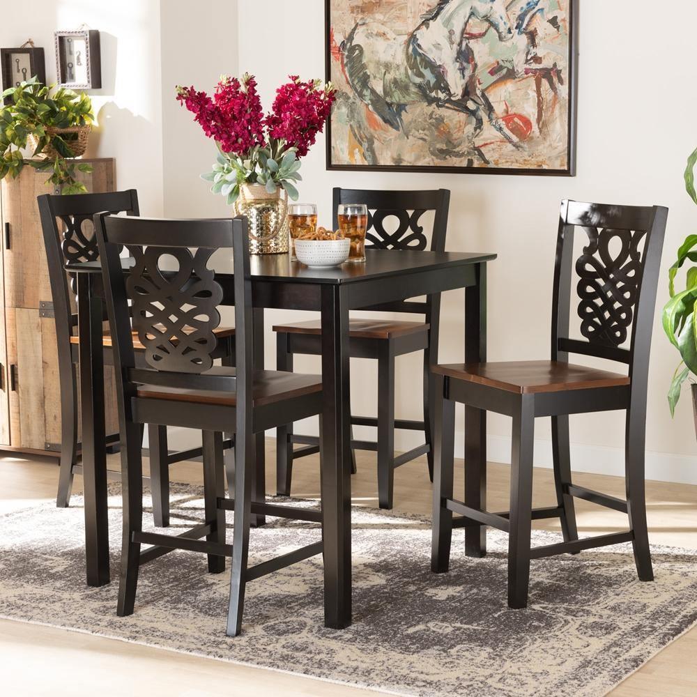 Gervais Modern and Contemporary Transitional Two-Tone Dark Brown and Walnut Brown Finished Wood 5-Piece Pub Set FredCo