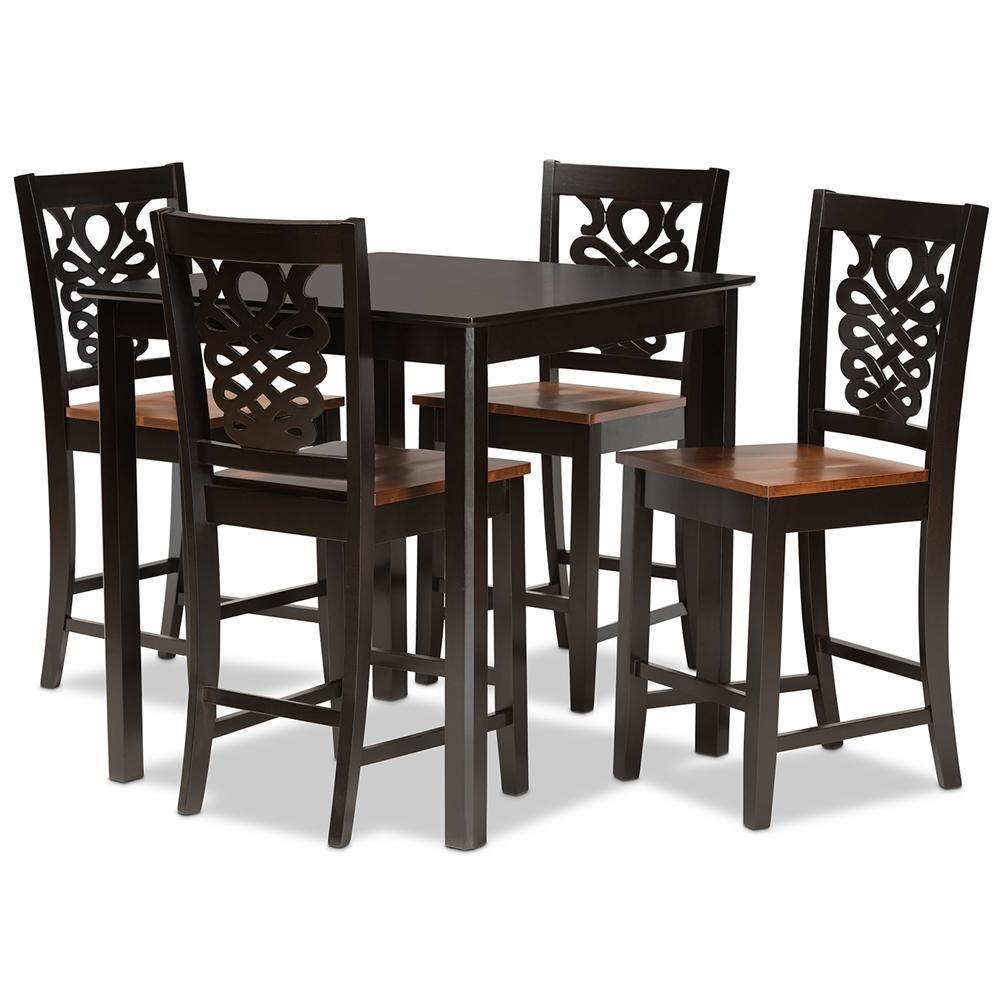Gervais Modern and Contemporary Transitional Two-Tone Dark Brown and Walnut Brown Finished Wood 5-Piece Pub Set FredCo
