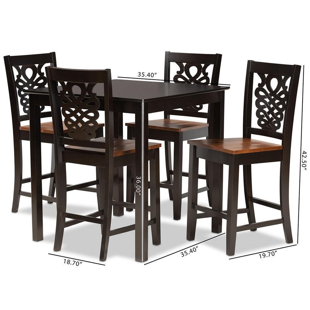 Gervais Modern and Contemporary Transitional Two-Tone Dark Brown and Walnut Brown Finished Wood 5-Piece Pub Set FredCo