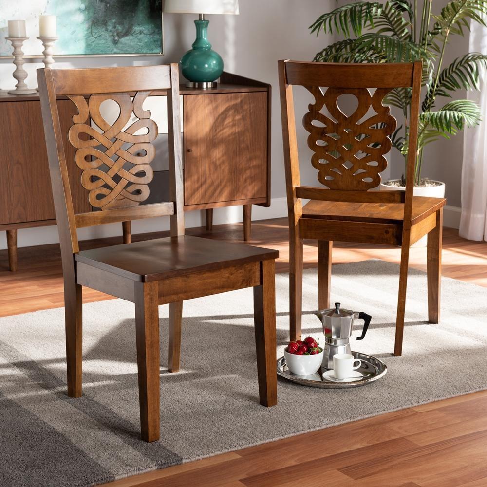 Gervais Modern and Contemporary Transitional Walnut Brown Finished Wood 2-Piece Dining Chair Set FredCo