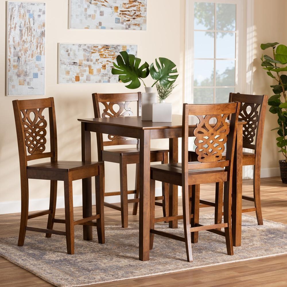 Gervais Modern and Contemporary Transitional Walnut Brown Finished Wood 5-Piece Pub Set FredCo