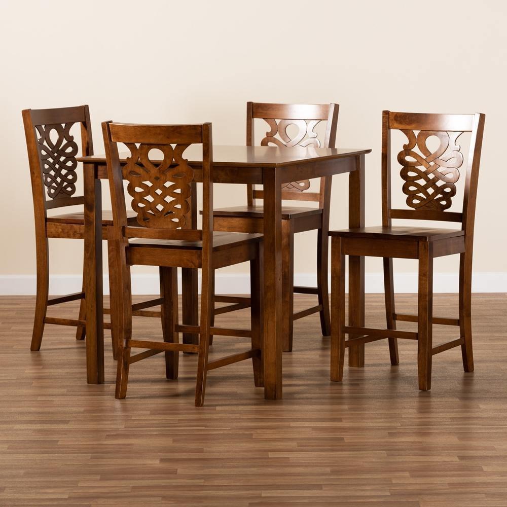 Gervais Modern and Contemporary Transitional Walnut Brown Finished Wood 5-Piece Pub Set FredCo