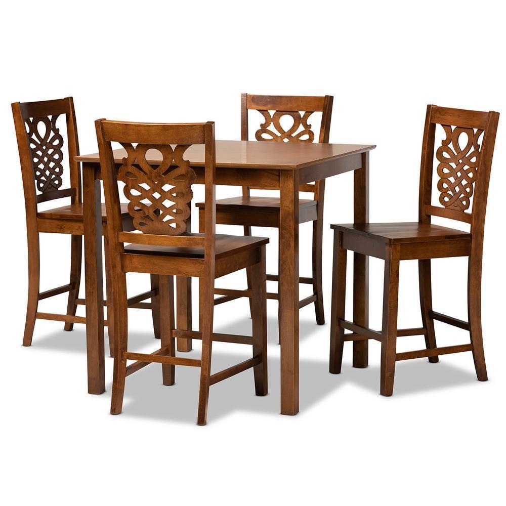 Gervais Modern and Contemporary Transitional Walnut Brown Finished Wood 5-Piece Pub Set FredCo