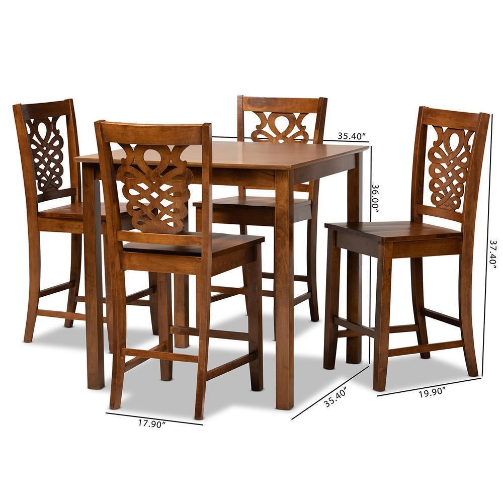 Gervais Modern and Contemporary Transitional Walnut Brown Finished Wood 5-Piece Pub Set FredCo