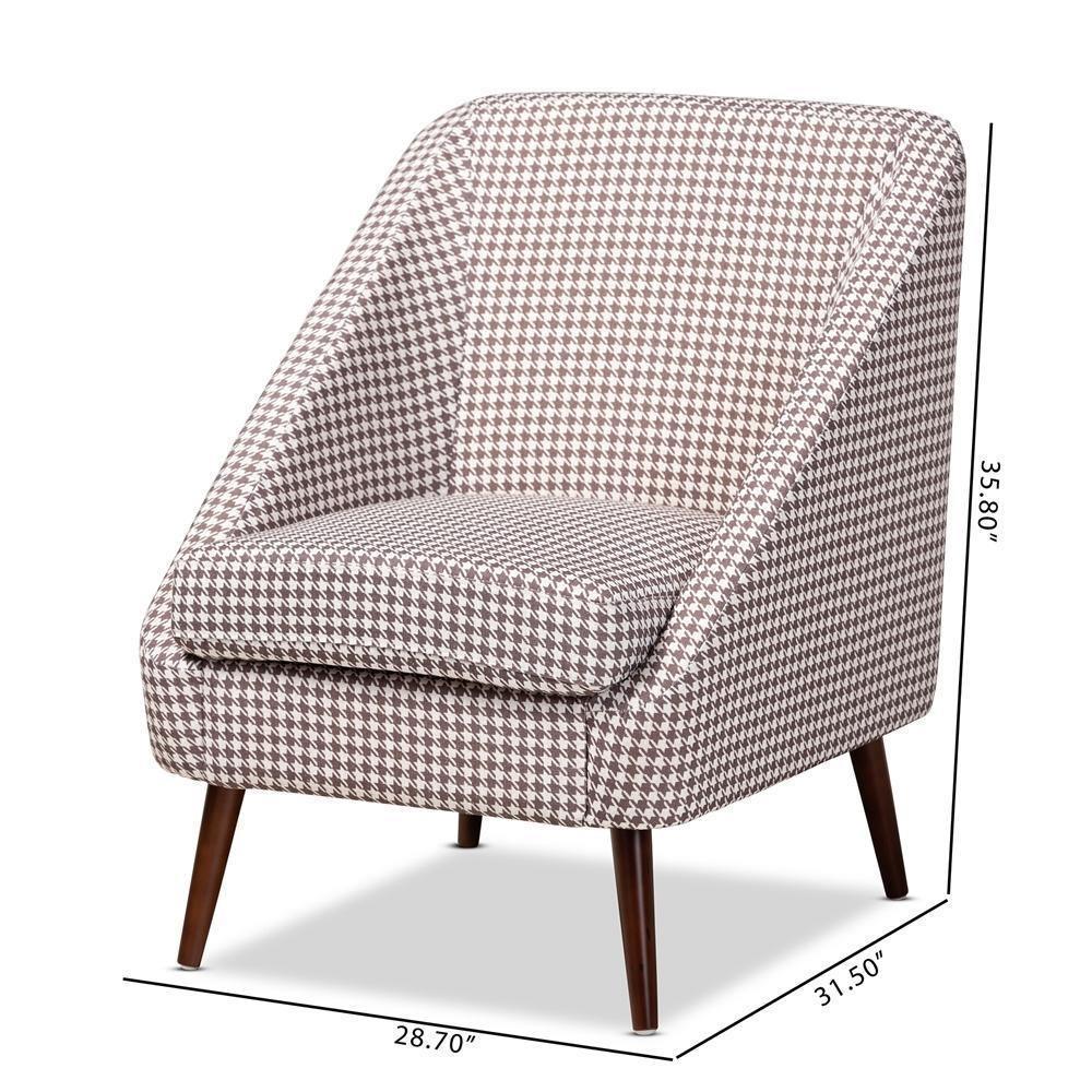Gia Modern and Contemporary Brown and White Houndstooth Accent Chair FredCo