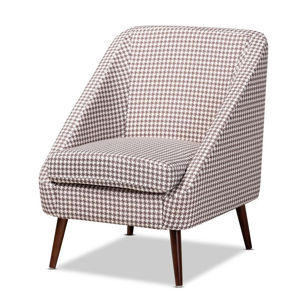 Gia Modern and Contemporary Brown and White Houndstooth Accent Chair FredCo