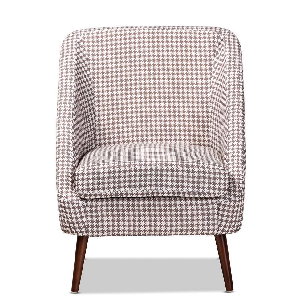 Gia Modern and Contemporary Brown and White Houndstooth Accent Chair FredCo