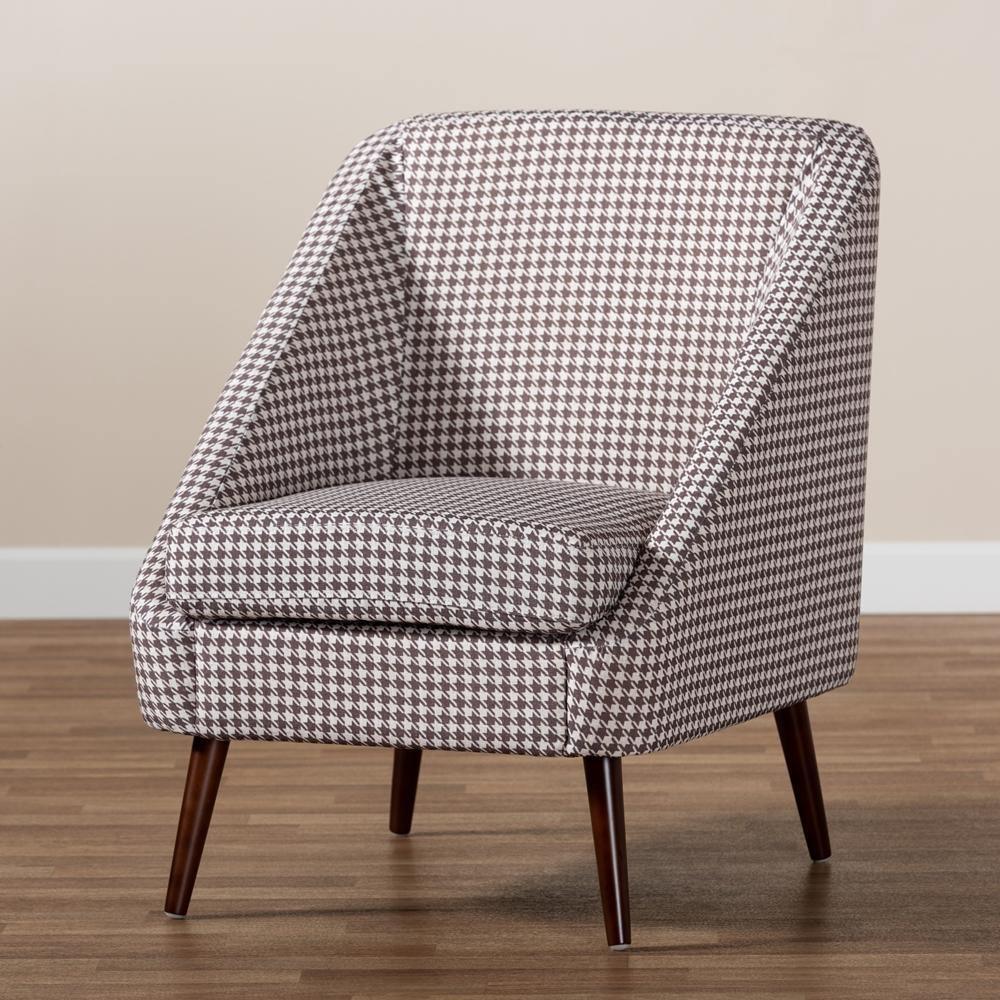 Gia Modern and Contemporary Brown and White Houndstooth Accent Chair FredCo