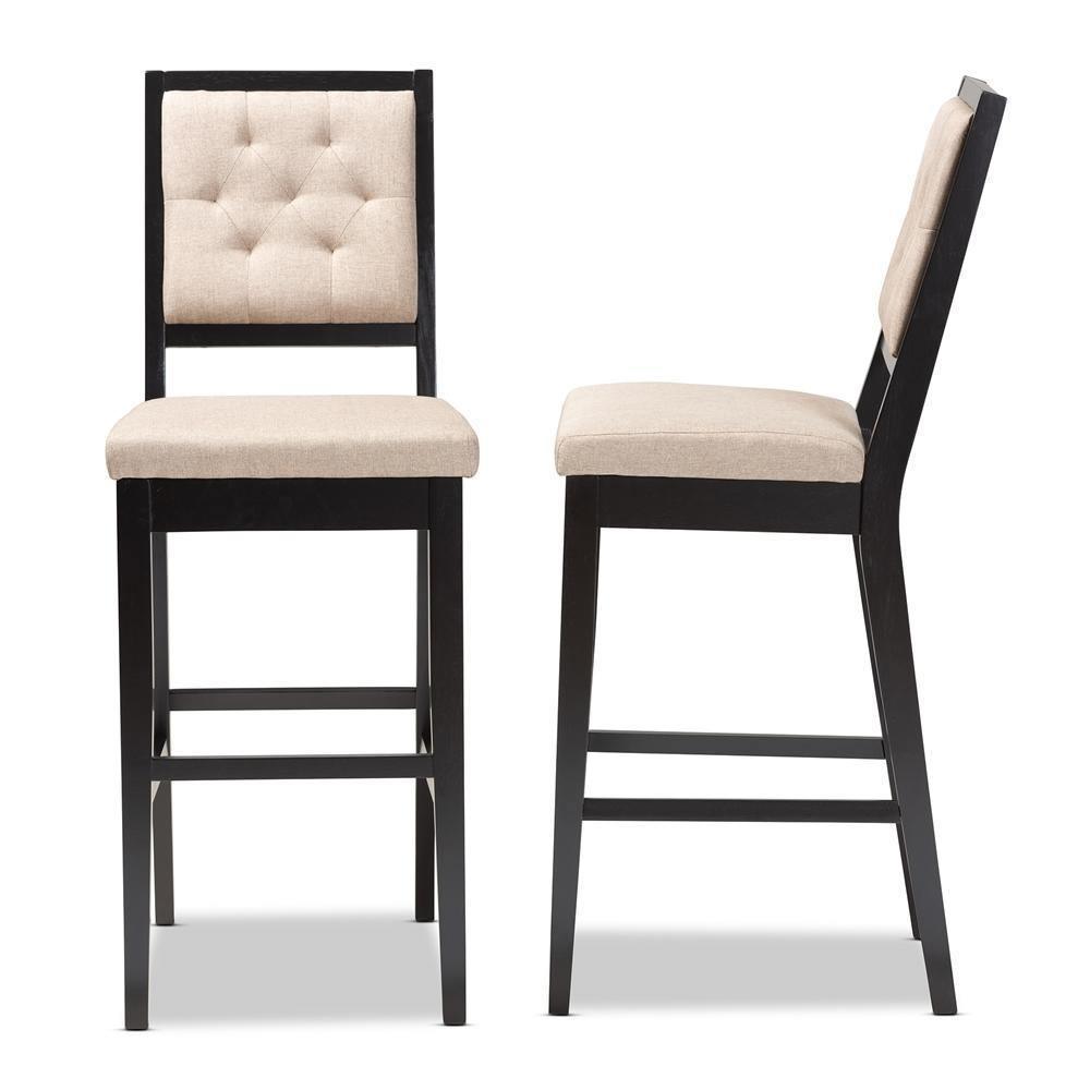 Gideon Modern and Contemporary Sand Fabric Upholstered and Dark Brown Finished Wood 2-Piece Bar Stool Set FredCo