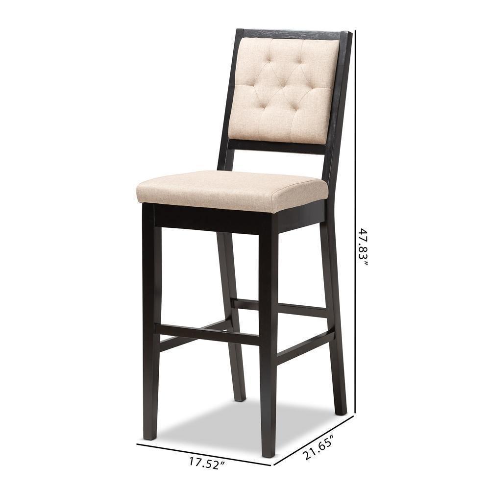 Gideon Modern and Contemporary Sand Fabric Upholstered and Dark Brown Finished Wood 2-Piece Bar Stool Set FredCo