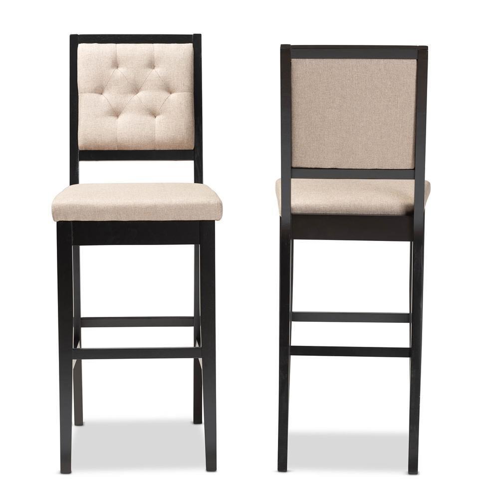 Gideon Modern and Contemporary Sand Fabric Upholstered and Dark Brown Finished Wood 2-Piece Bar Stool Set FredCo