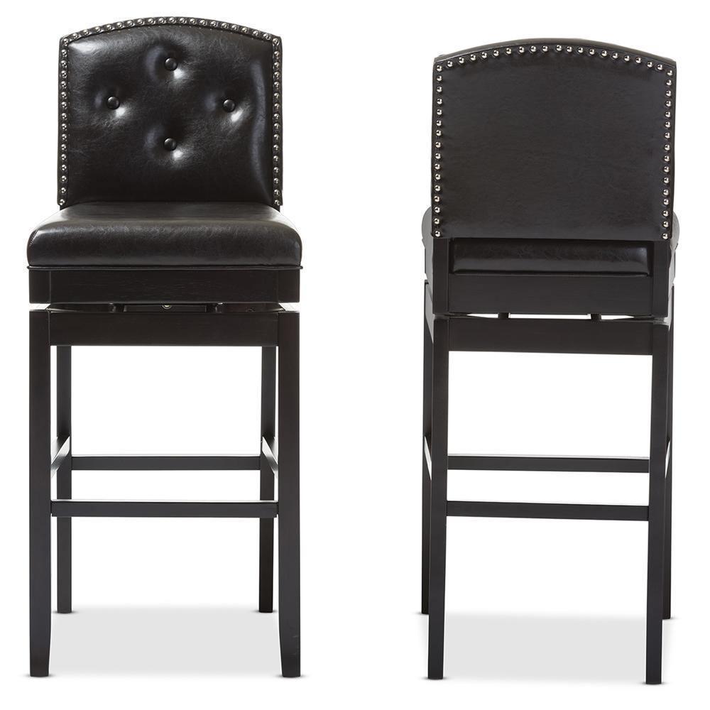 Ginaro Modern and Contemporary Dark Brown Faux Leather Button-tufted Upholstered Swivel Bar Stool FredCo