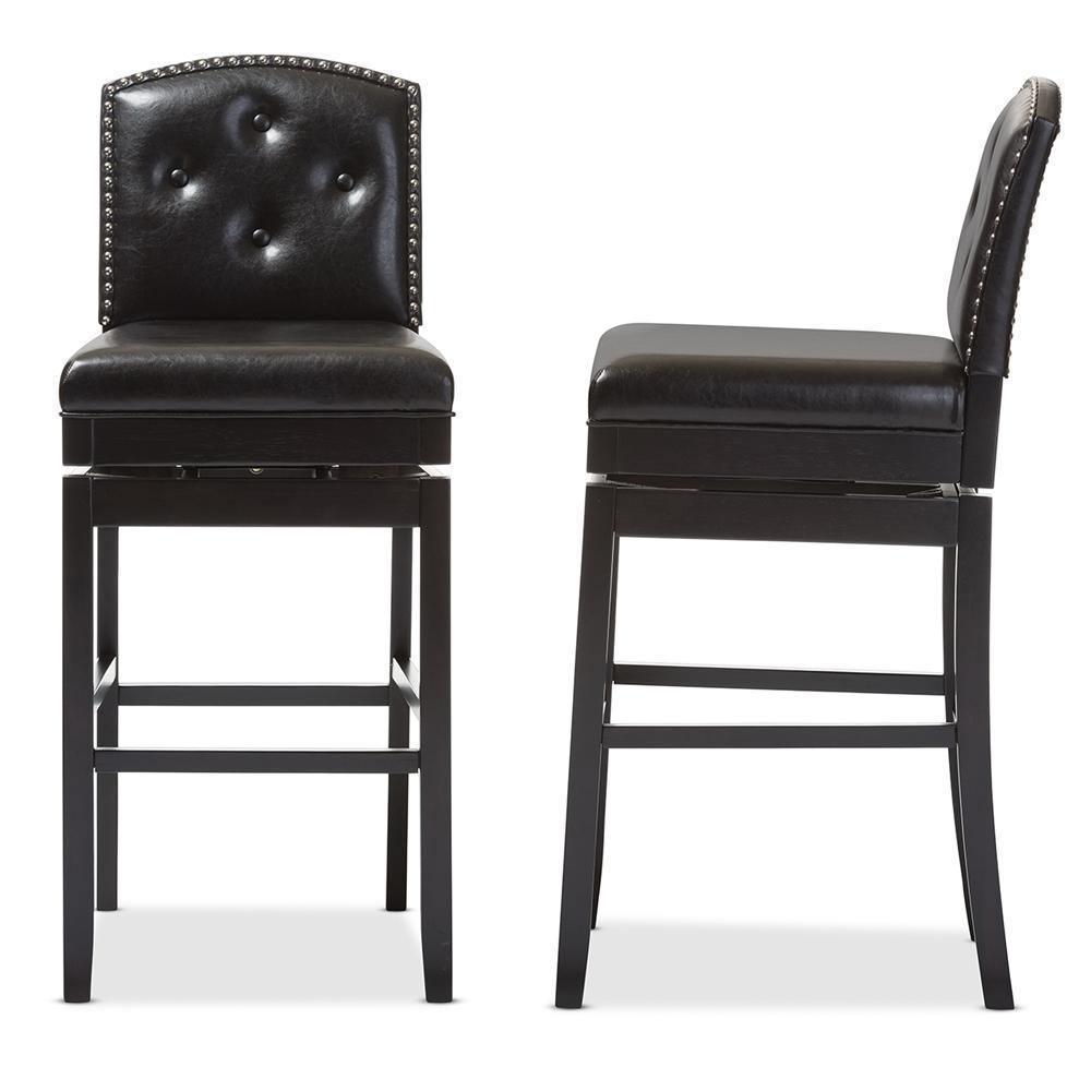 Ginaro Modern and Contemporary Dark Brown Faux Leather Button-tufted Upholstered Swivel Bar Stool FredCo