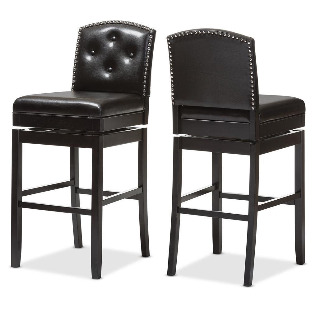 Ginaro Modern and Contemporary Dark Brown Faux Leather Button-tufted Upholstered Swivel Bar Stool FredCo