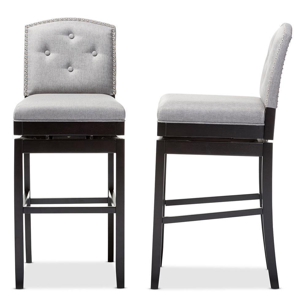 Ginaro Modern and Contemporary Grey Fabric Button-tufted Upholstered Swivel Bar Stool (Set of 2) FredCo
