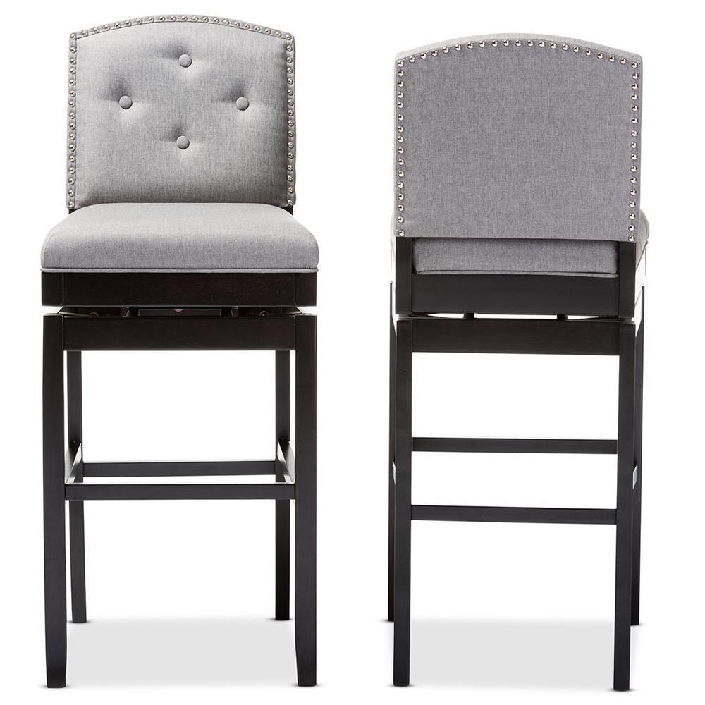 Ginaro Modern and Contemporary Grey Fabric Button-tufted Upholstered Swivel Bar Stool (Set of 2) FredCo