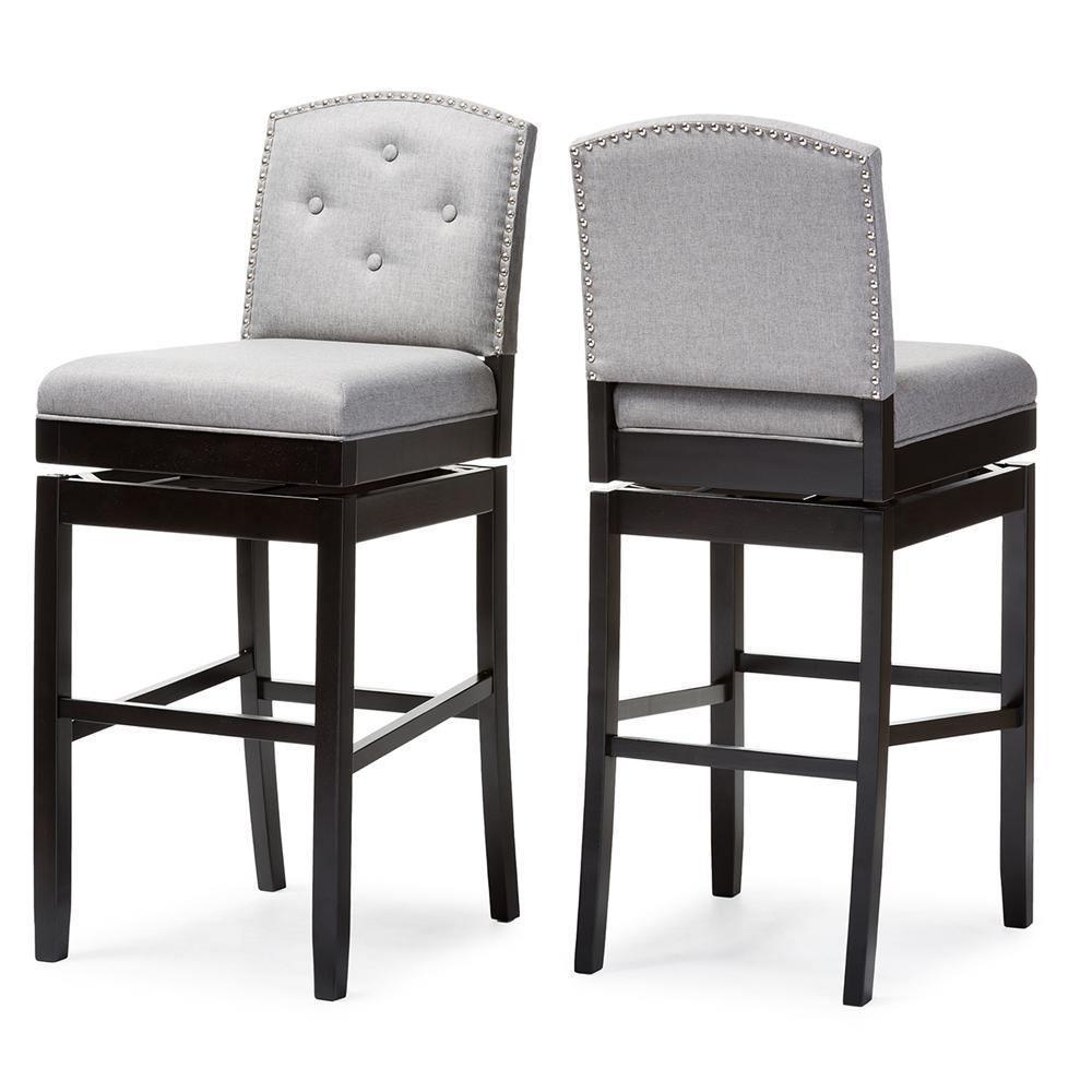 Ginaro Modern and Contemporary Grey Fabric Button-tufted Upholstered Swivel Bar Stool (Set of 2) FredCo